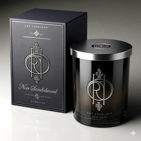 Noir Sandalwood luxury candle in dark glass vessel