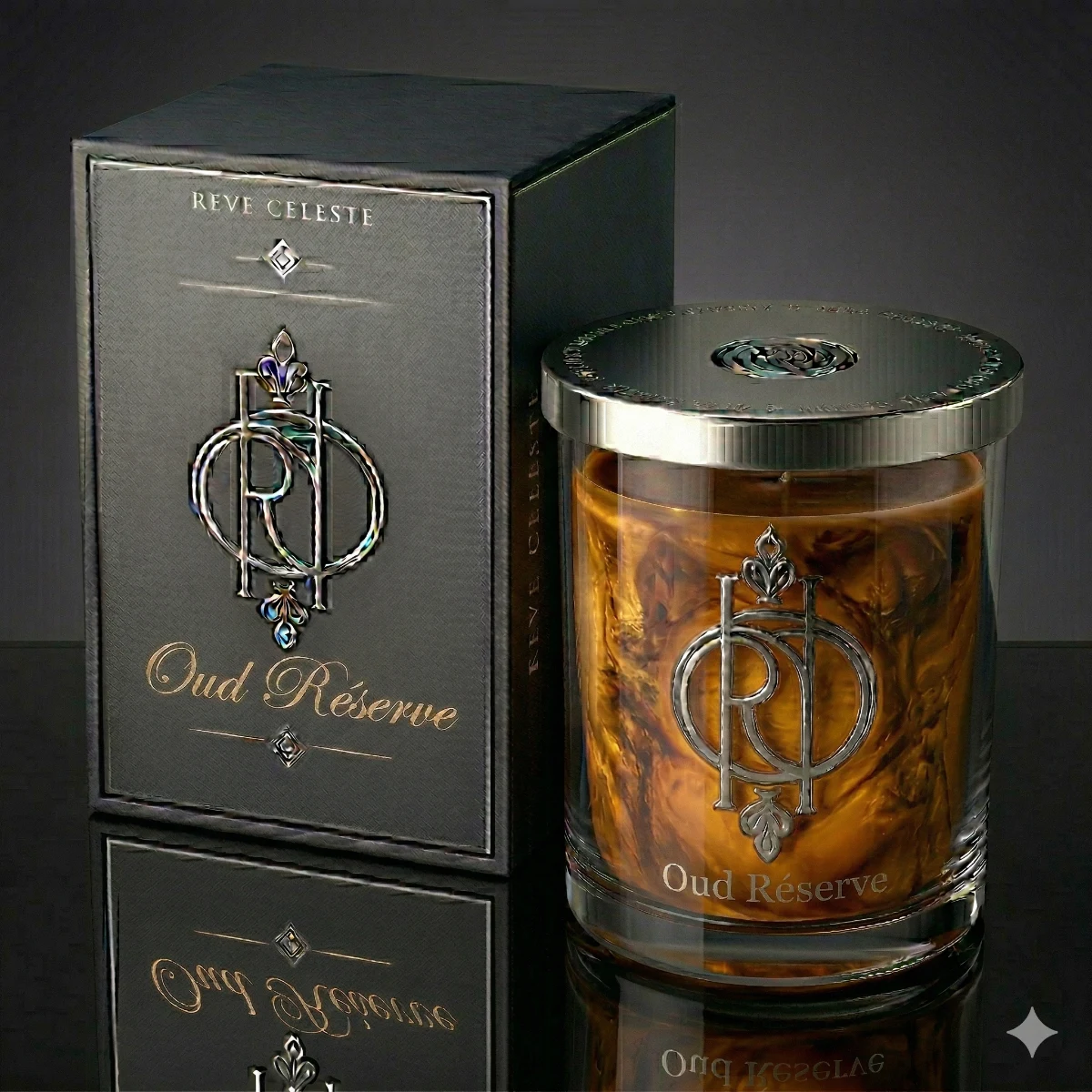 Oud Réserve luxury candle in large dark vessel